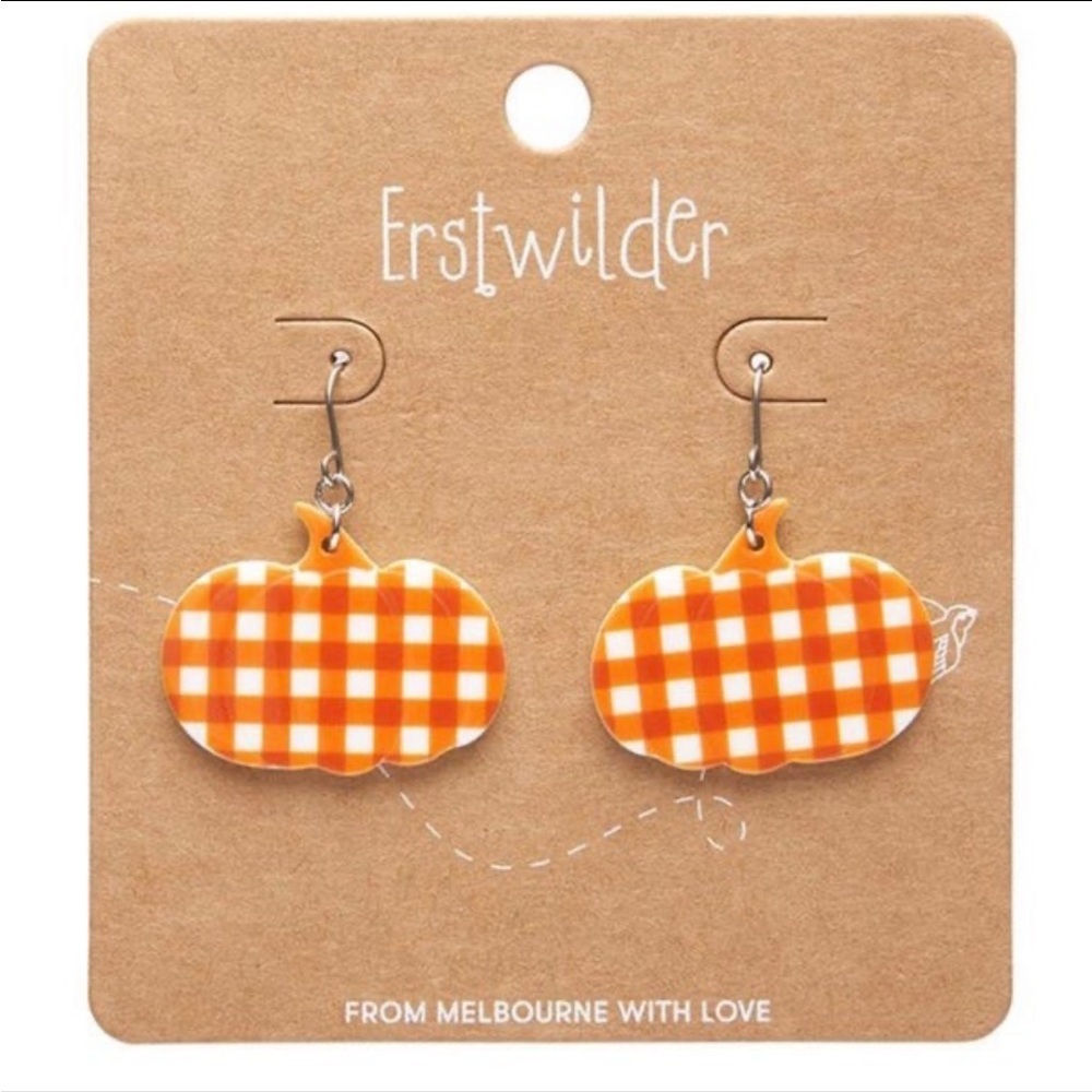 Pumpkin Gingham Drop Earrings Orange by Erstwilder - Picture 1 of 2